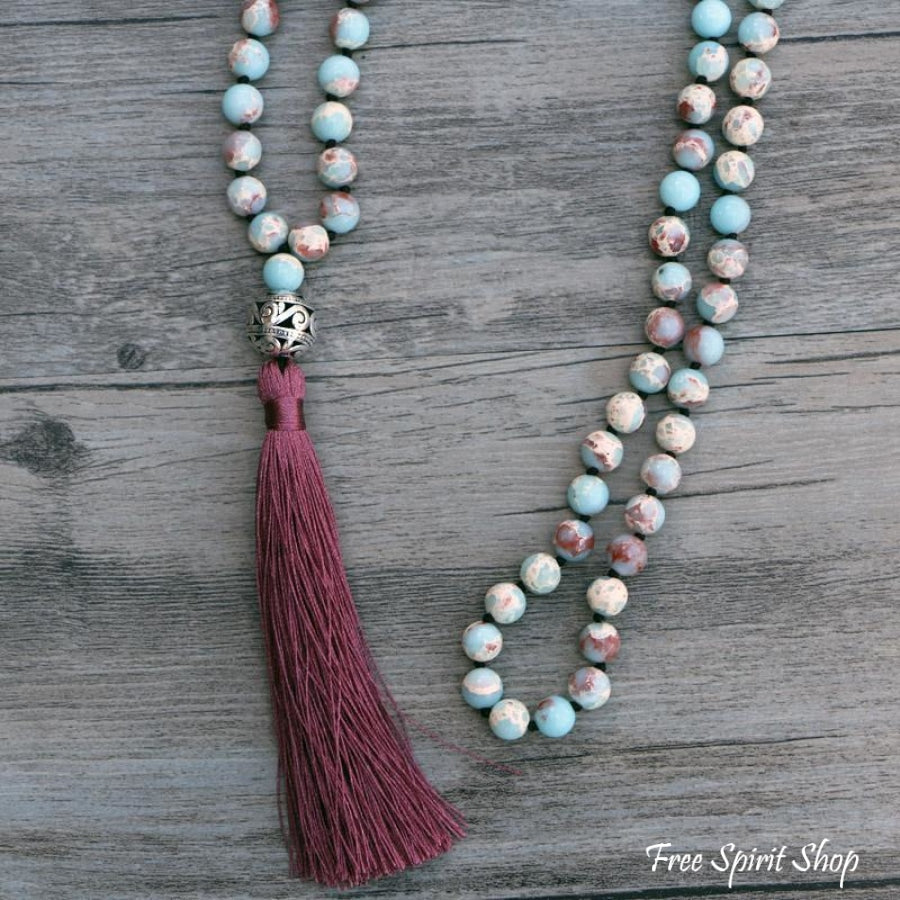 108 Natural Blue Shoushan Stone Bead Mala Prayer