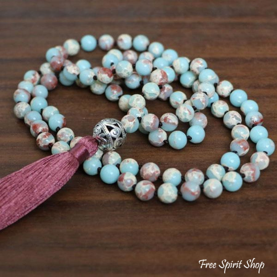 108 Natural Blue Shoushan Stone Bead Mala Prayer