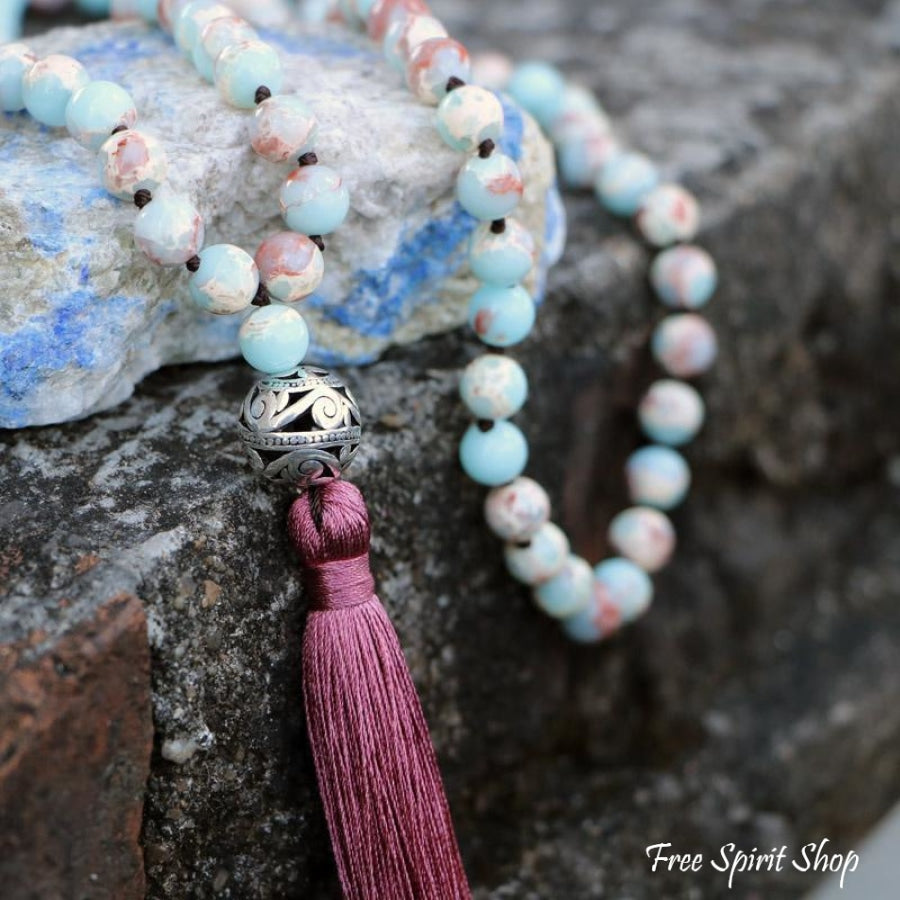 108 Natural Blue Shoushan Stone Bead Mala Prayer