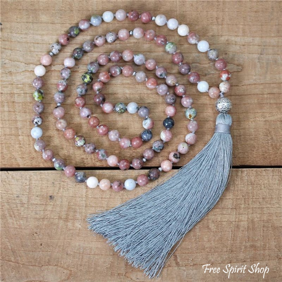 108 Natural Strawberry Agate Mala Bead Necklace