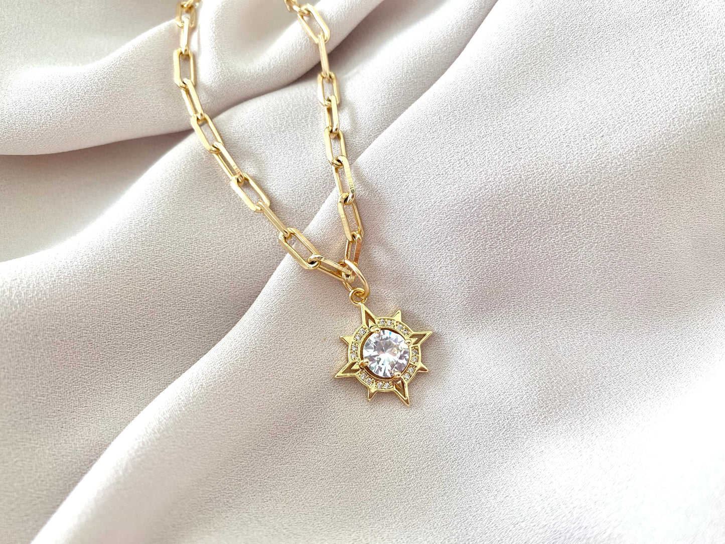 Gold Star Pendant Necklace Gold Filled Paperclip Chain Shiny CZ Micro Pave Necklace Celestial Jewelry Christmas Gift Minimalist Necklaces