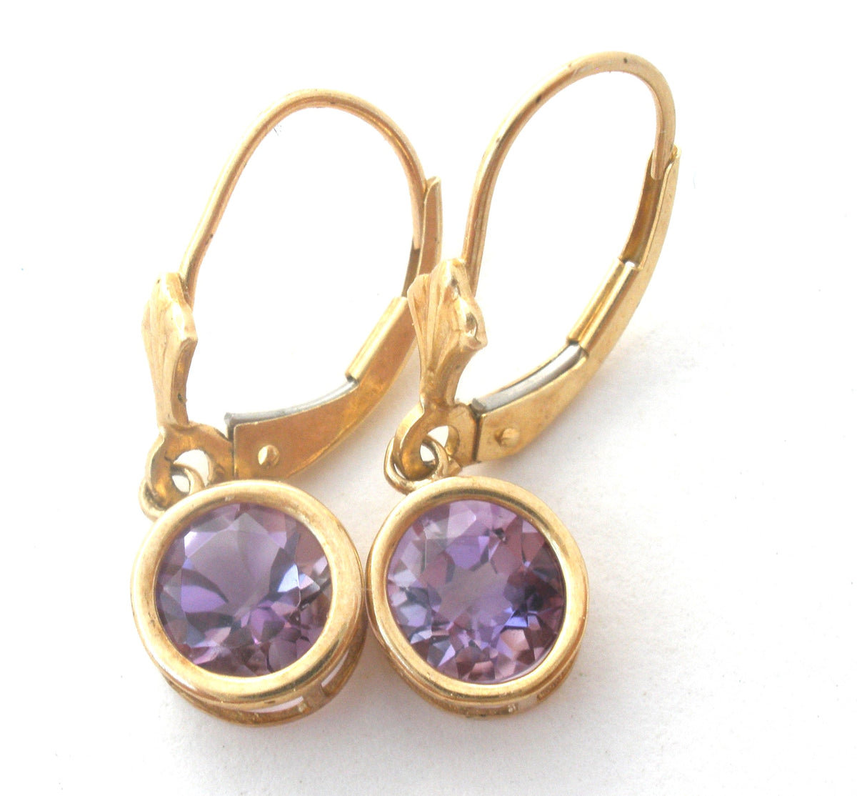 10K Gold Amethyst Dangle Leverback Earrings