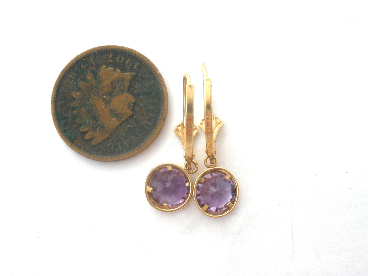 10K Gold Amethyst Dangle Leverback Earrings