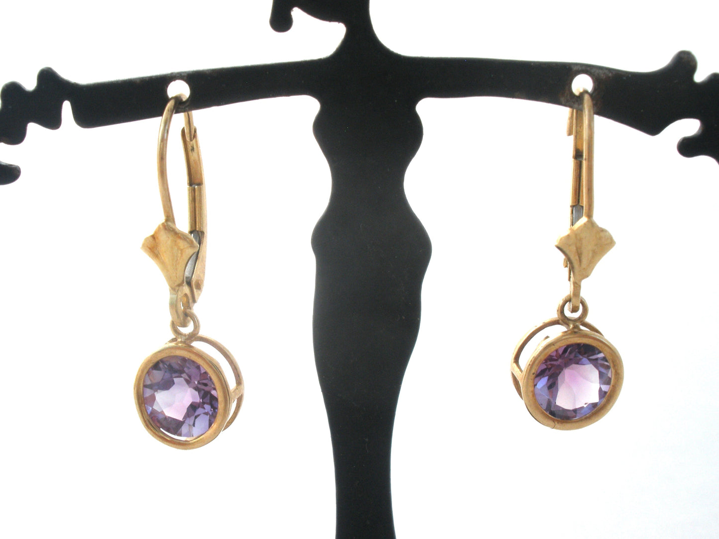 10K Gold Amethyst Dangle Leverback Earrings