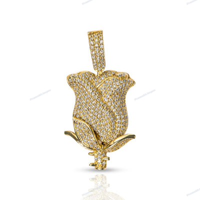 Solid Yellow Gold Plated Rose Design Hip Hop Pendant
