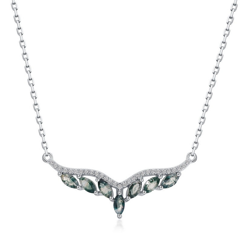 Marquise Natural Moss Agate Chevron Necklace