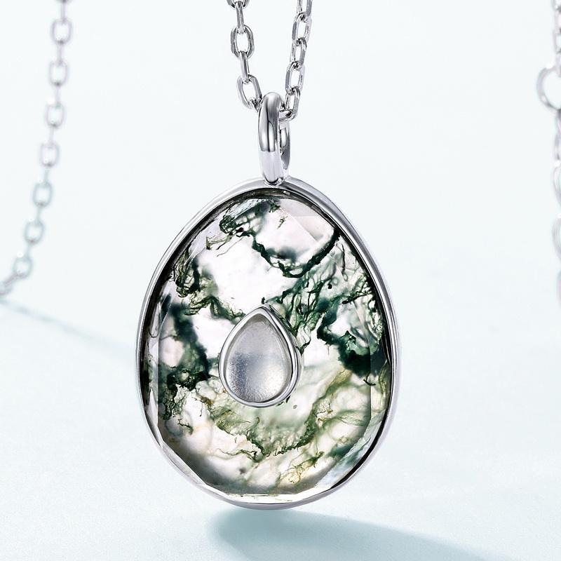 One-of-a-Kind Moss Agate Necklace - Tear