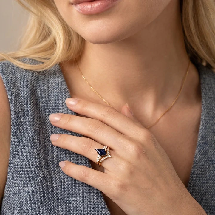 Stella’s Spark | Kite Cut Blue Sandstone & Marquise Moissanite Bridal Set 2pcs