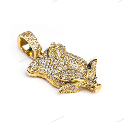 Solid Yellow Gold Plated Rose Design Hip Hop Pendant