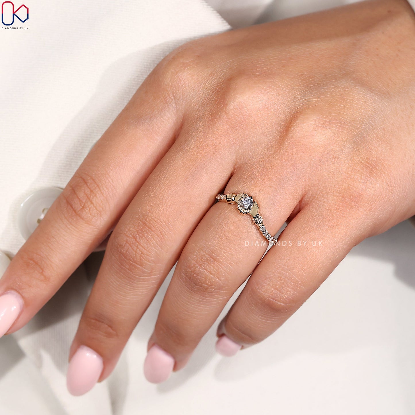 Claddagh Engagement Ring With Round Diamond