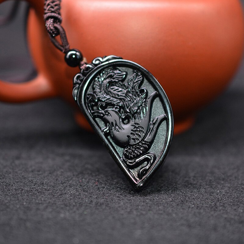 Dragon and Phoenix Obsidian Balancing Necklace