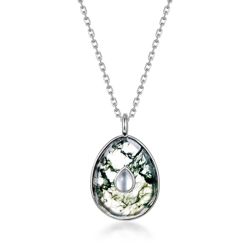 One-of-a-Kind Moss Agate Necklace - Tear