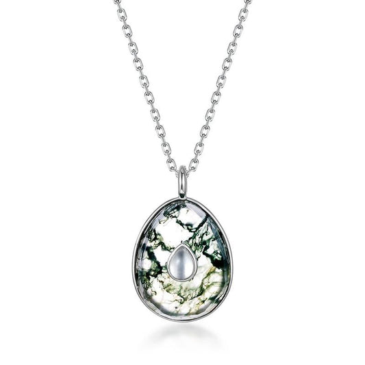 One-of-a-Kind Moss Agate Necklace - Tear