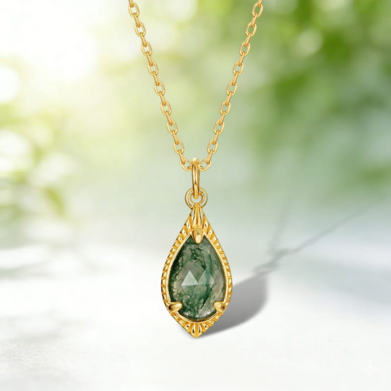 The North Star | Moss Agate Celestial Compass Necklace