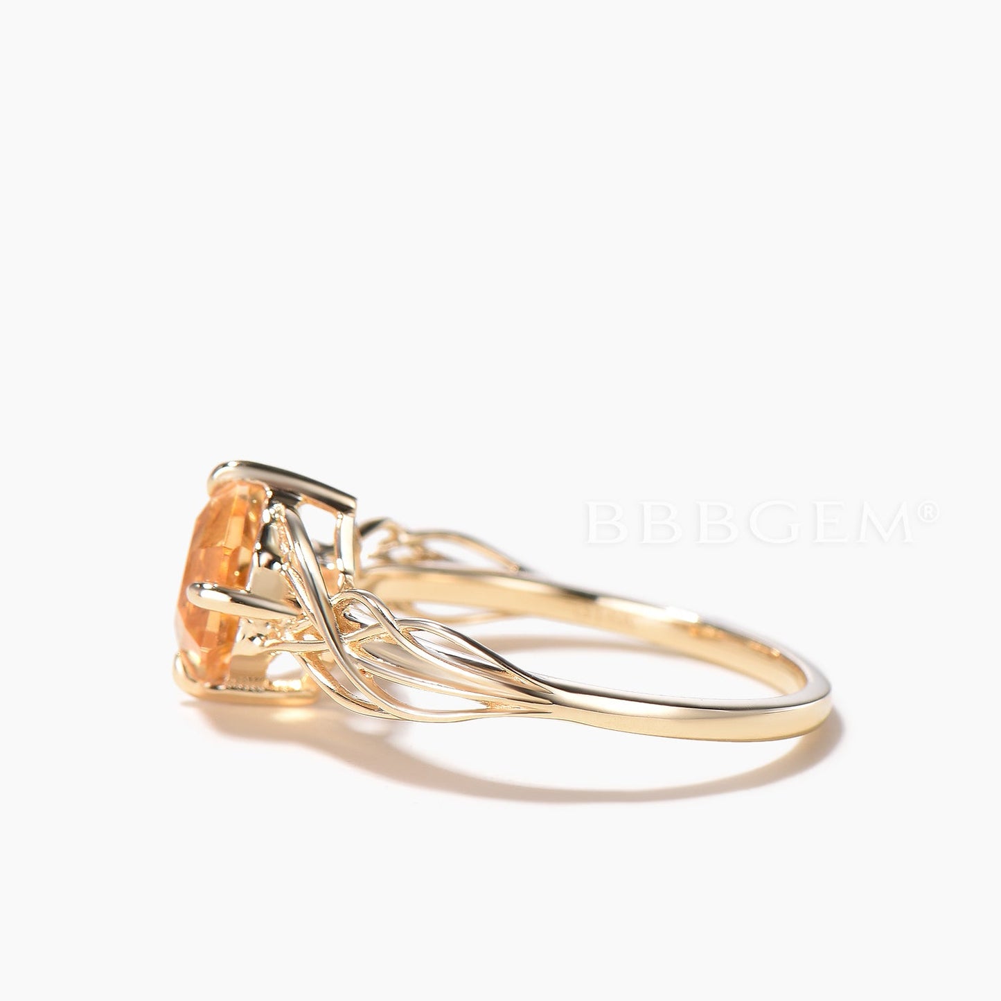 Hexagon Cut Natural Citrine Solitaire Engagement Ring Yellow Gold Twisted Ring