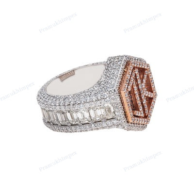 Two Tone Hexagon Design Custom Name JK Hip Hop Ring