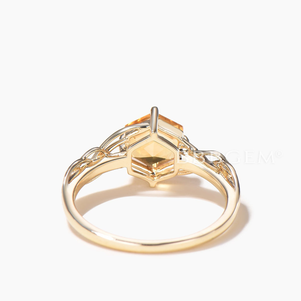 Hexagon Cut Natural Citrine Solitaire Engagement Ring Yellow Gold Twisted Ring