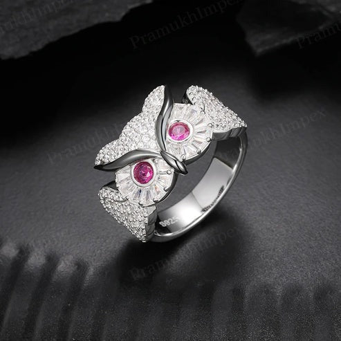 Personalized Gifts Sterling Silver gold Plated Moissanite Owl Ring For Men's