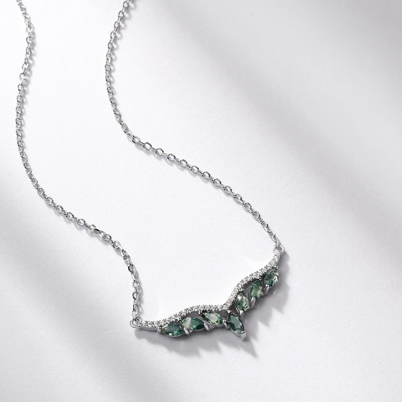 Marquise Natural Moss Agate Chevron Necklace