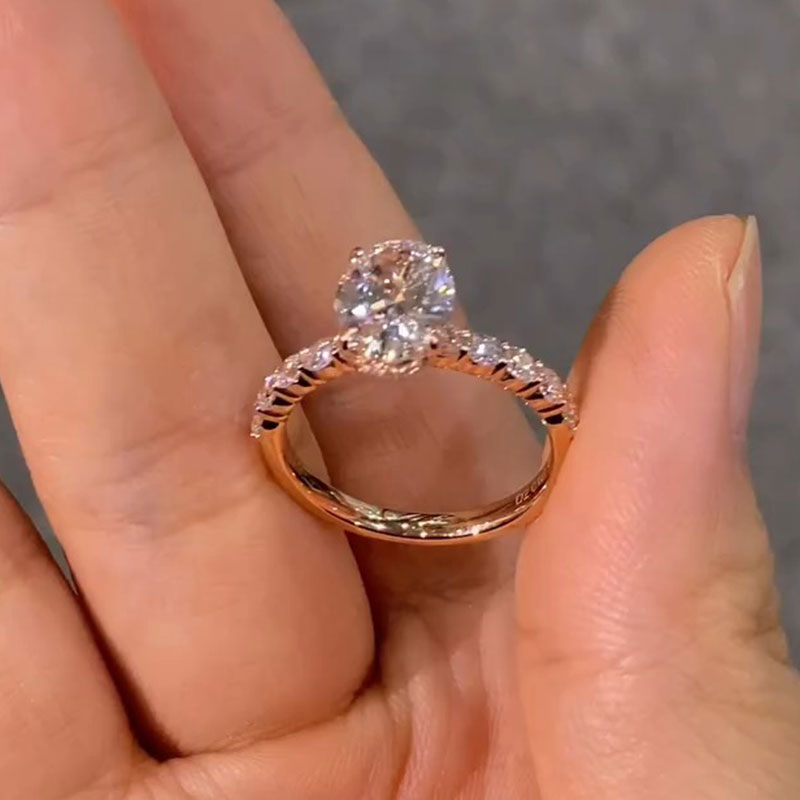 Rose Golden Tone Oval Cut Sterling Silver Engagement Ring