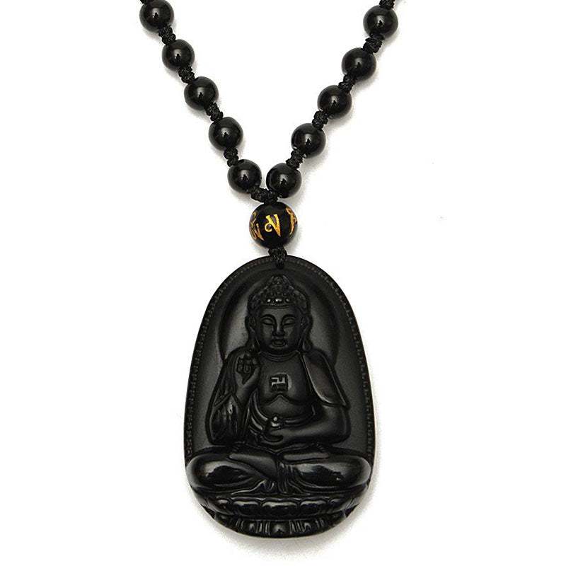 Black Obsidian Buddha  Necklace for Protection
