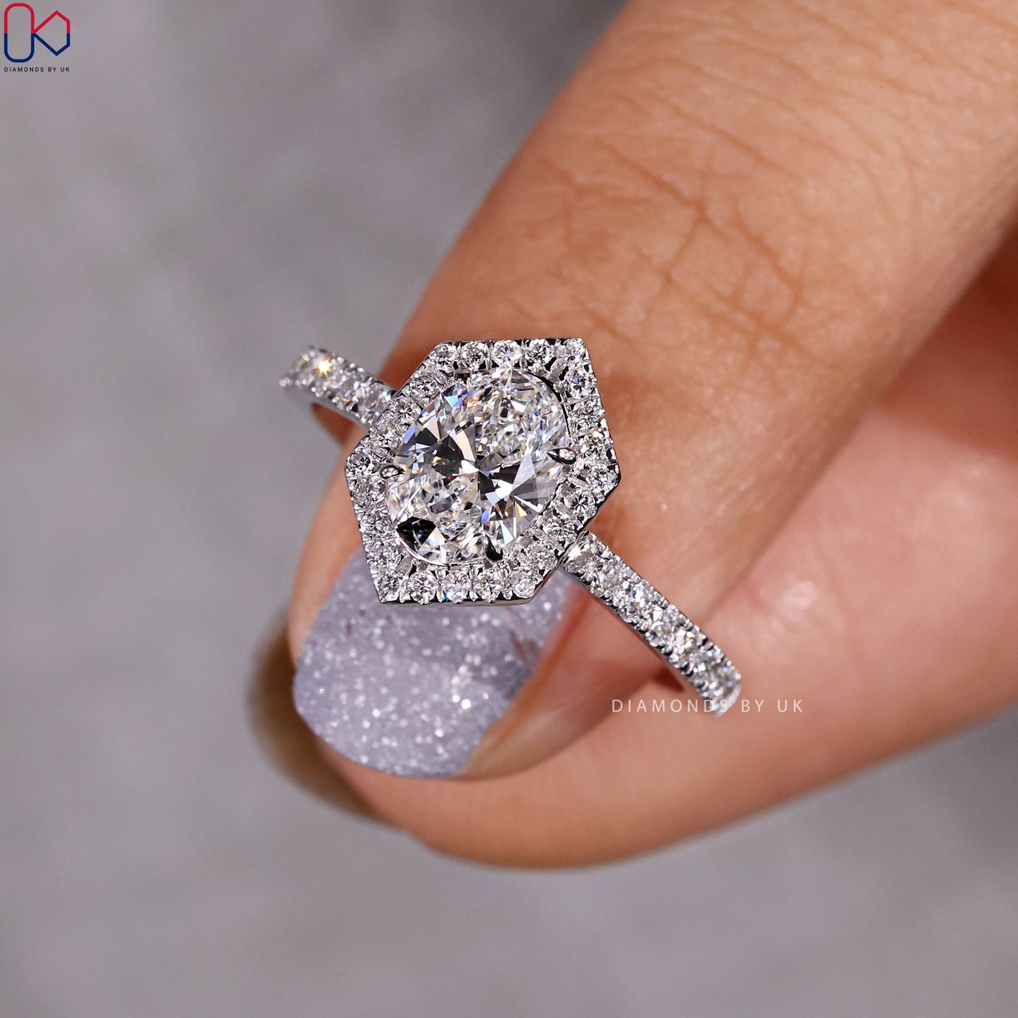 Oval Diamond Ring In Halo Pave Setting