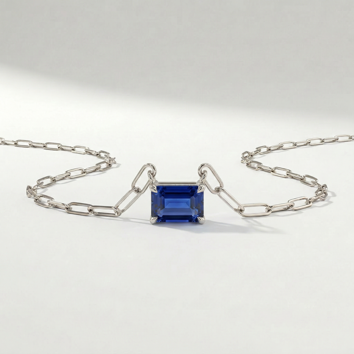 The Gemstone Paperclip Necklace | Lab-Grown Blue Sapphire