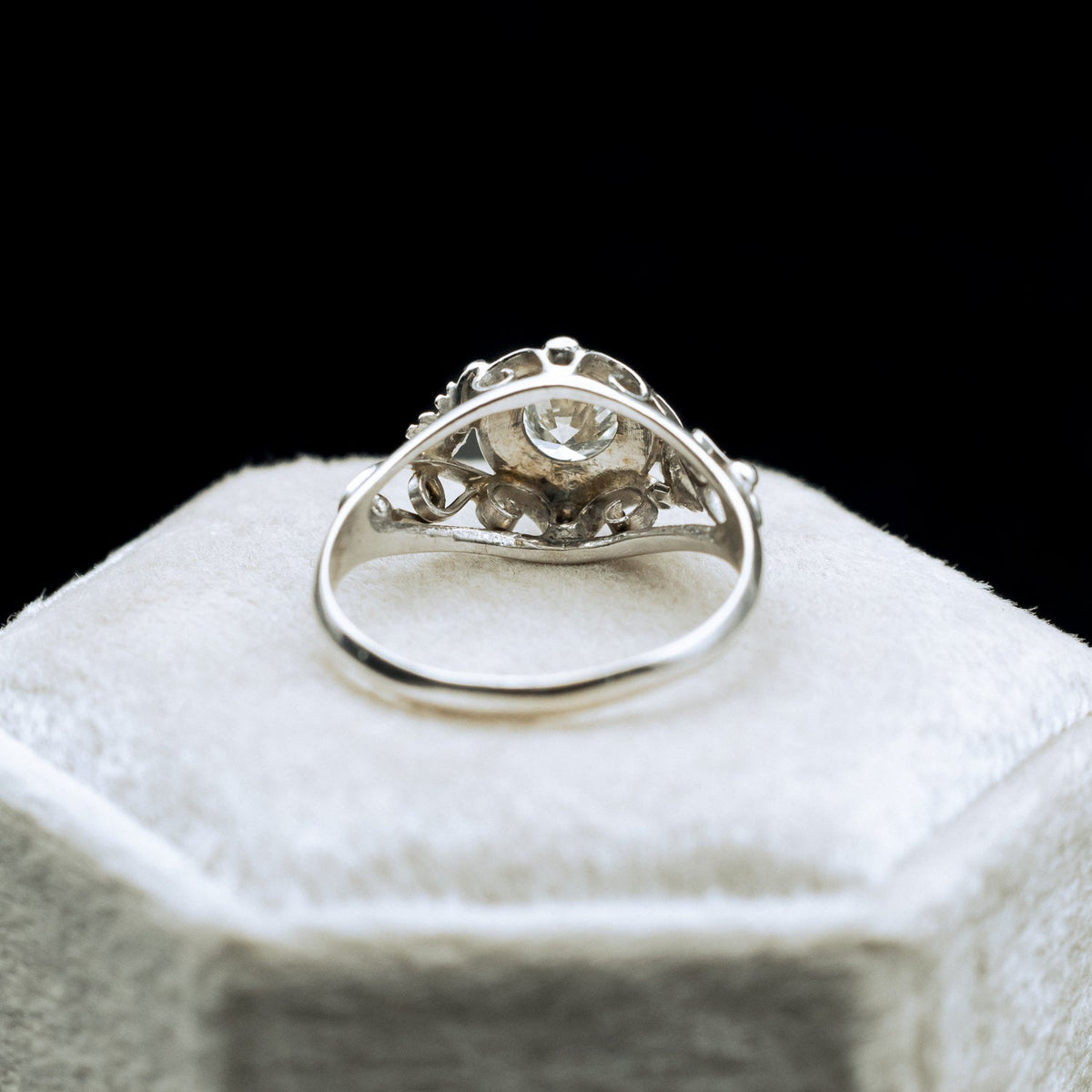 Vintage Art Deco Diamond Floral Engagement Ring In 14K White Gold