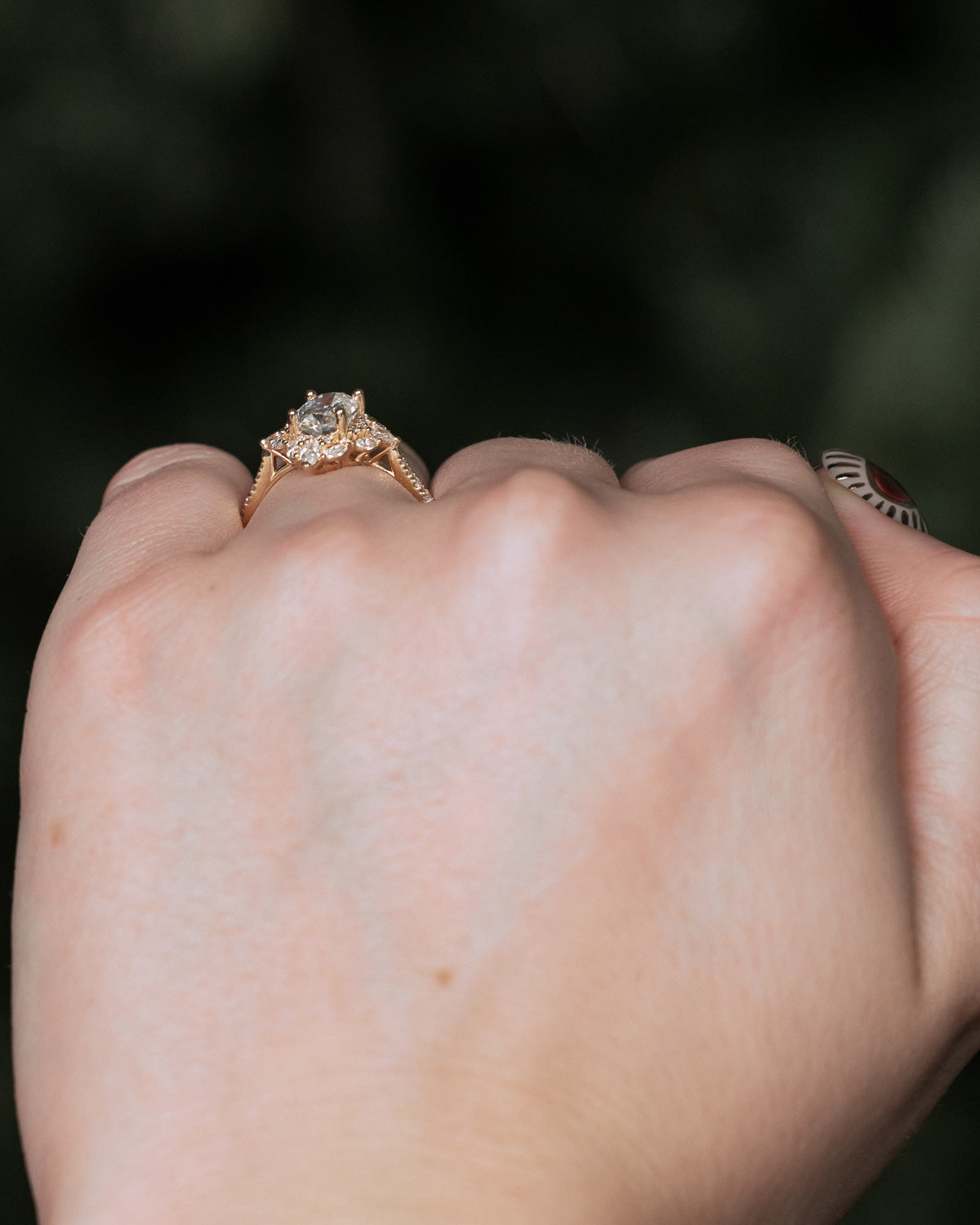 "North Star" - Oval Cut Moissanite Engagement Ring With Diamond Accents & Tracer