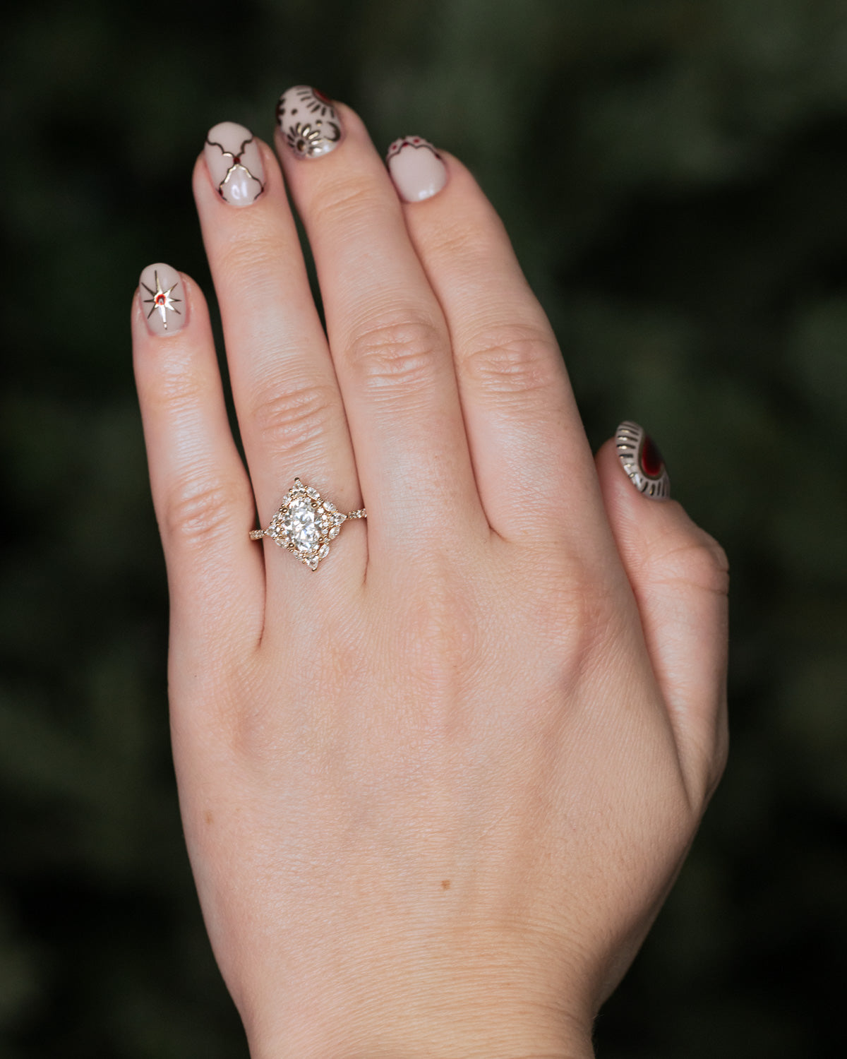 "North Star" - Oval Cut Moissanite Engagement Ring With Diamond Accents & Tracer