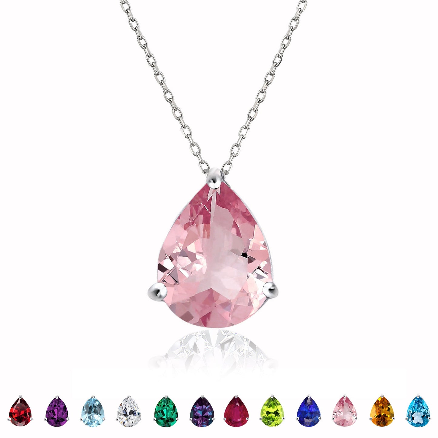 1.5 TCW Pear Shaped Birthstone Prongs Solitaire Slider Necklace