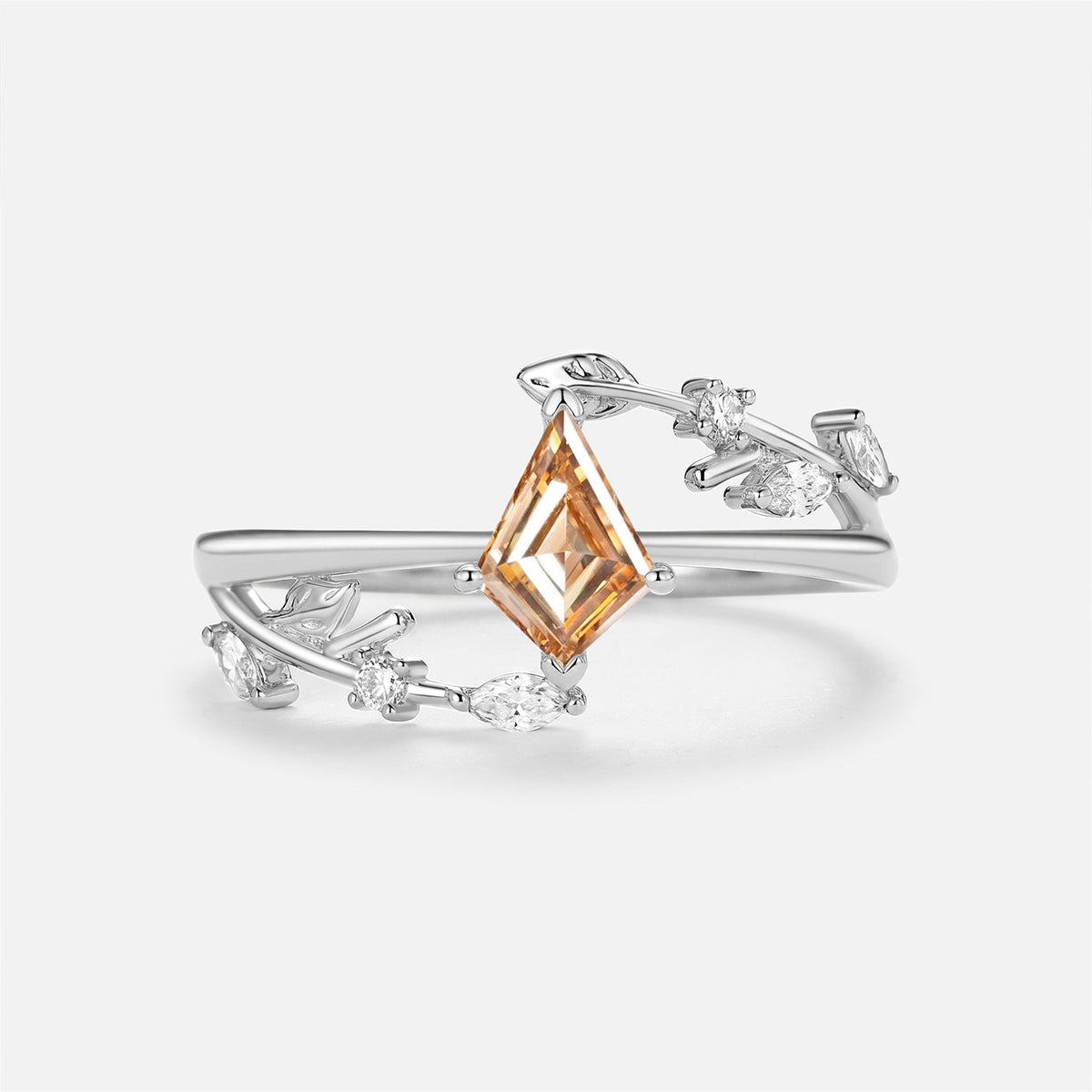 Luminous Reverie - Kite Cut Champagne Moissanite Minimalist Engagement Ring - Dione