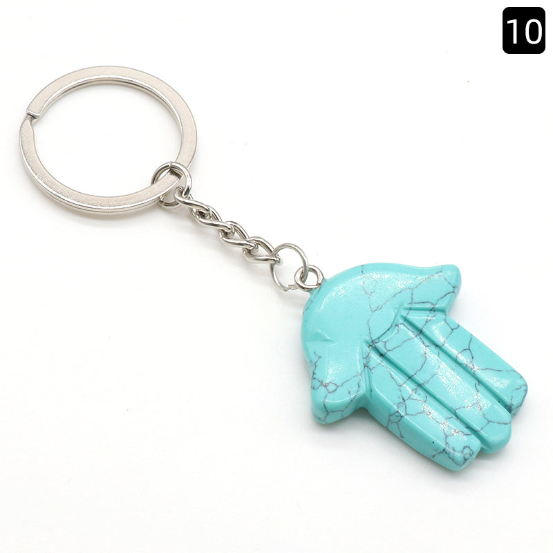 Natural Stone Crystal Keyring - Hamsa Hand -  Spiritual Gift Protection  - New!
