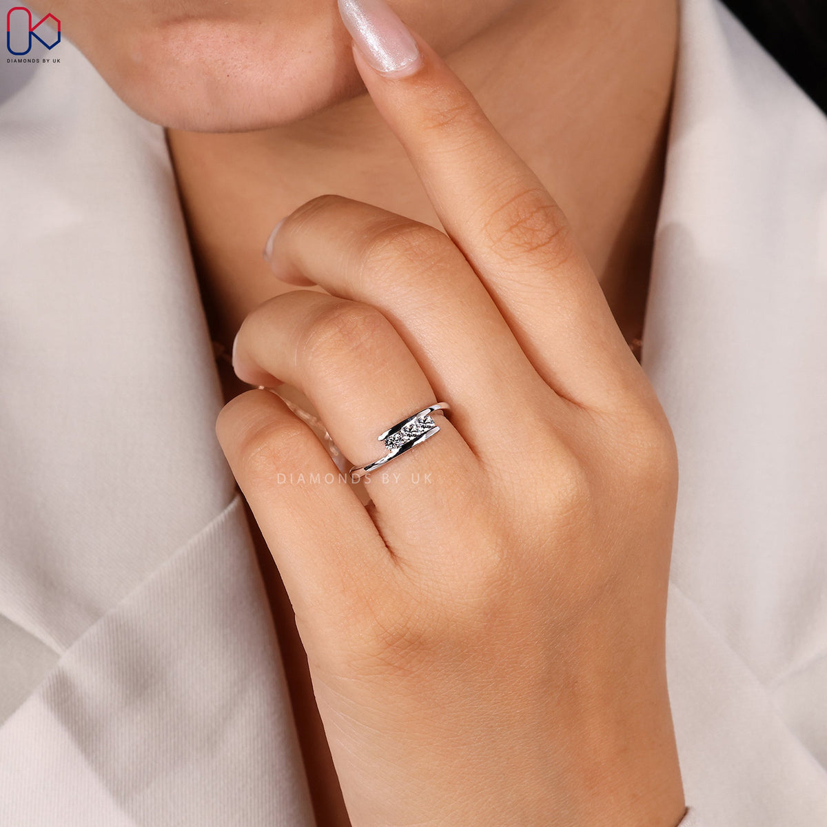 White Gold Bypass Round Cut Wedding Band
