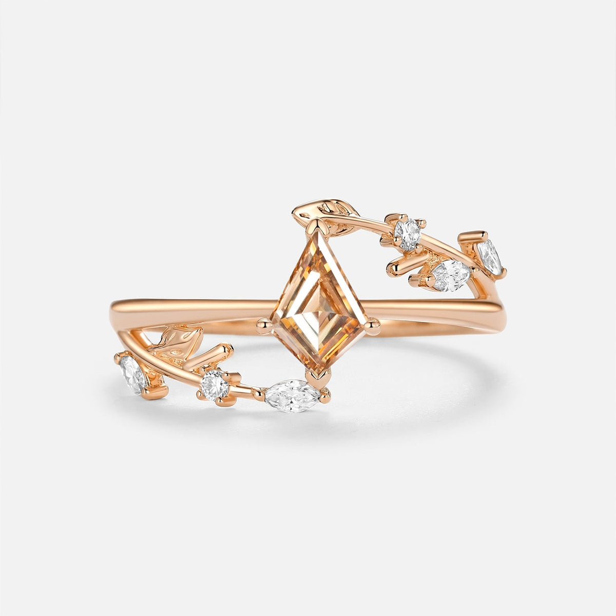 Luminous Reverie - Kite Cut Champagne Moissanite Minimalist Engagement Ring - Dione