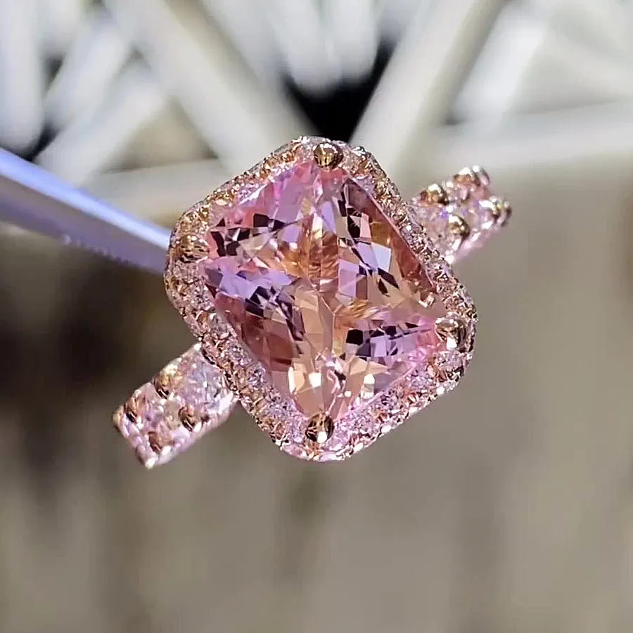 Gorgeous Radiant Cut 5.0ct Morganite Stone Pave Engagement Ring In Sterling Silver