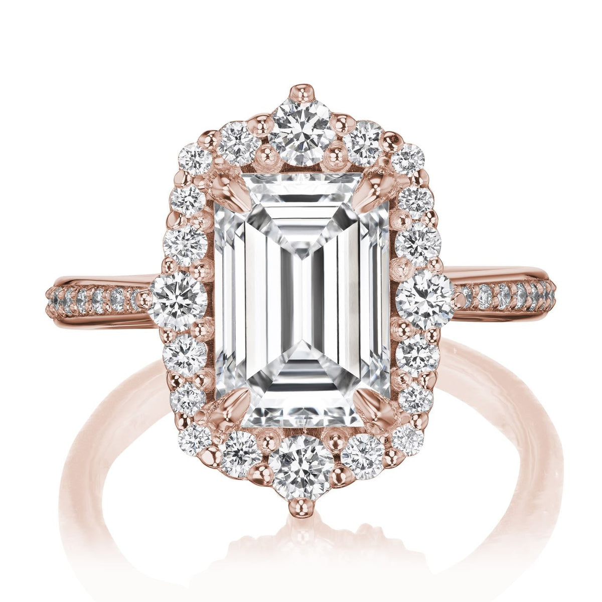 ・ADELINE・Emerald Cut Lab-Grown Diamond Center, Diamond Halo (3.6ctw+)