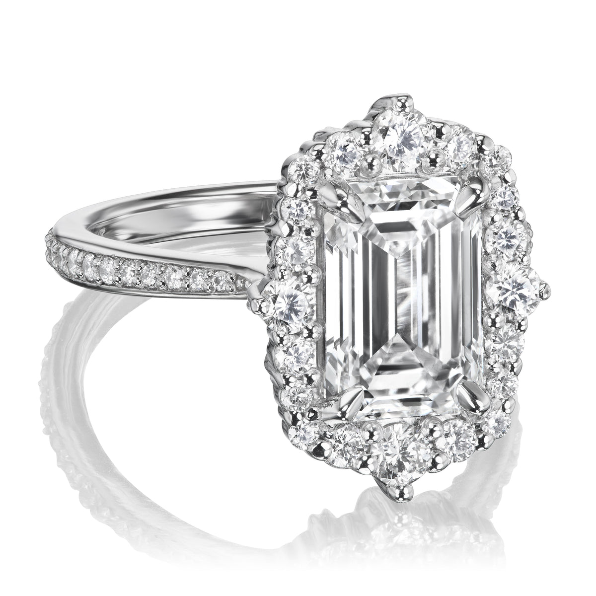・ADELINE・Emerald Cut Lab-Grown Diamond Center, Diamond Halo (3.6ctw+)