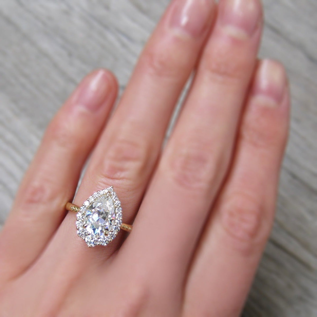 ・CELESTE・Pear Moissanite Center, Diamond Halo (2.58ctw+)