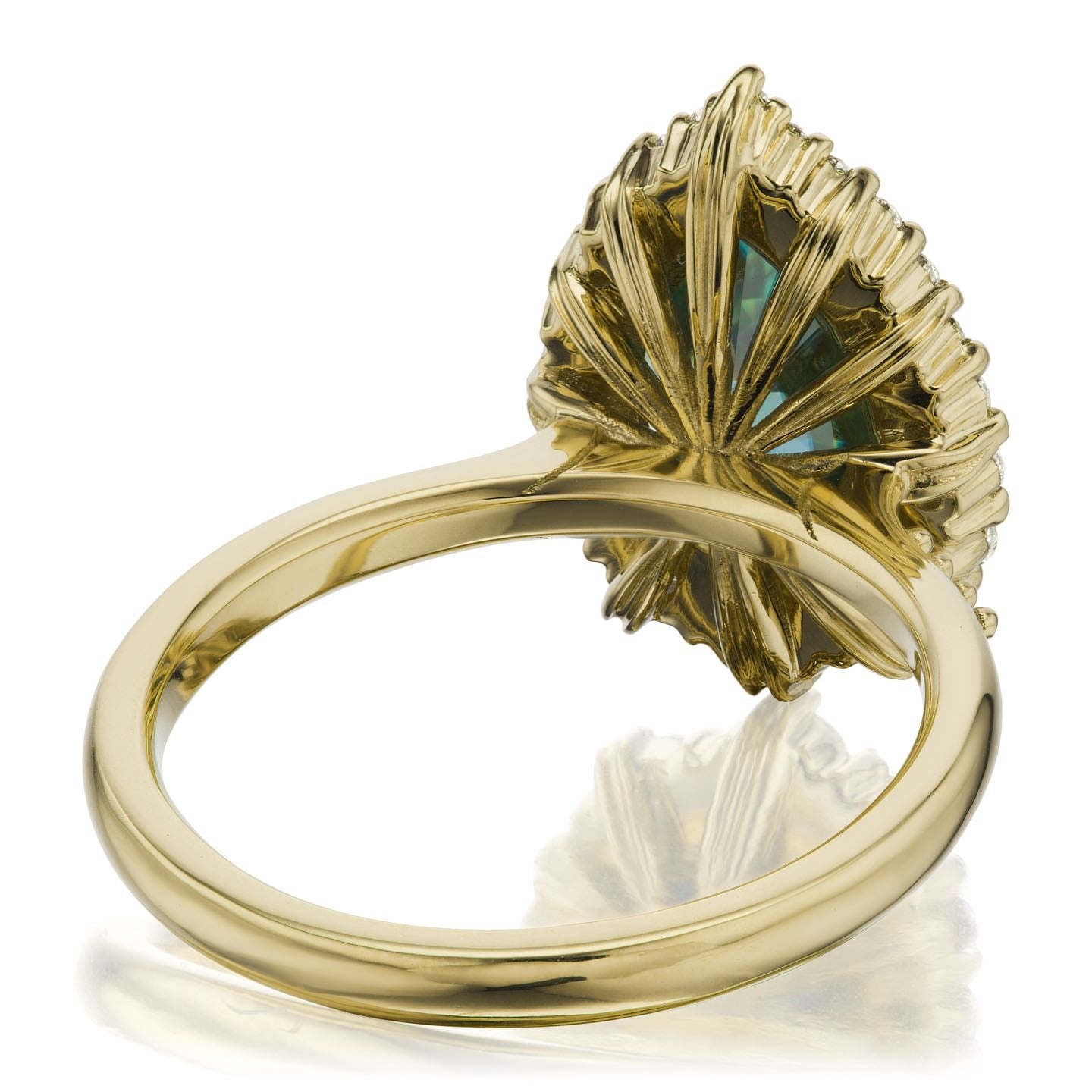 ・CELESTE・Pear Aqua-Teal Iconic™ Moissanite Center, Diamond Halo (2.58ctw+)