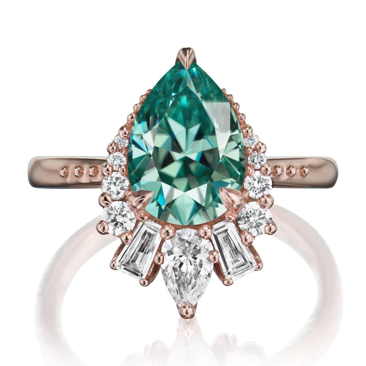 ・ARTEMIS・Pear Aqua-Teal Iconic™ Moissanite Center, Diamond Accents (2.53ctw+)