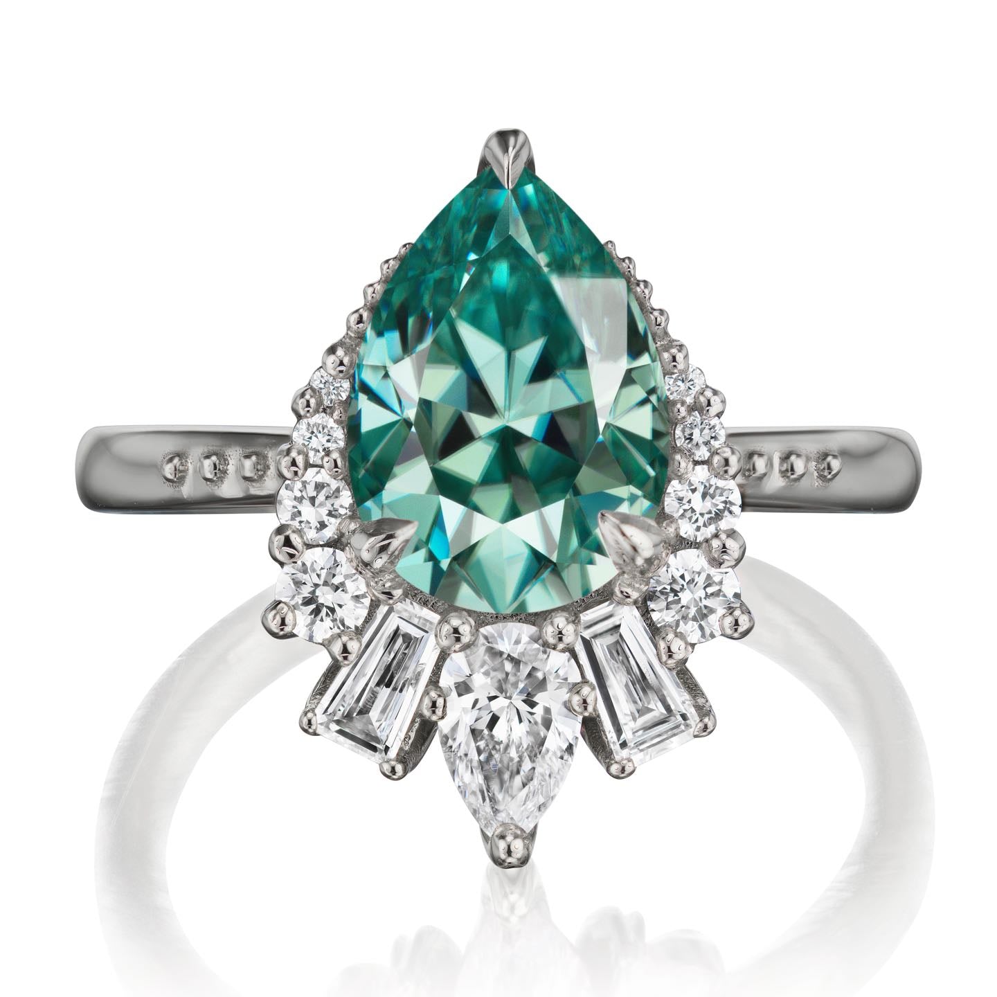 ・ARTEMIS・Pear Aqua-Teal Iconic™ Moissanite Center, Diamond Accents (2.53ctw+)