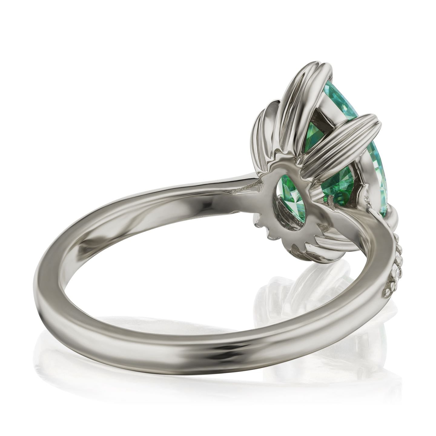 ・PETRA・Pear Aqua-Teal Iconic™ Moissanite, Diamond Band (2.1ct Center)