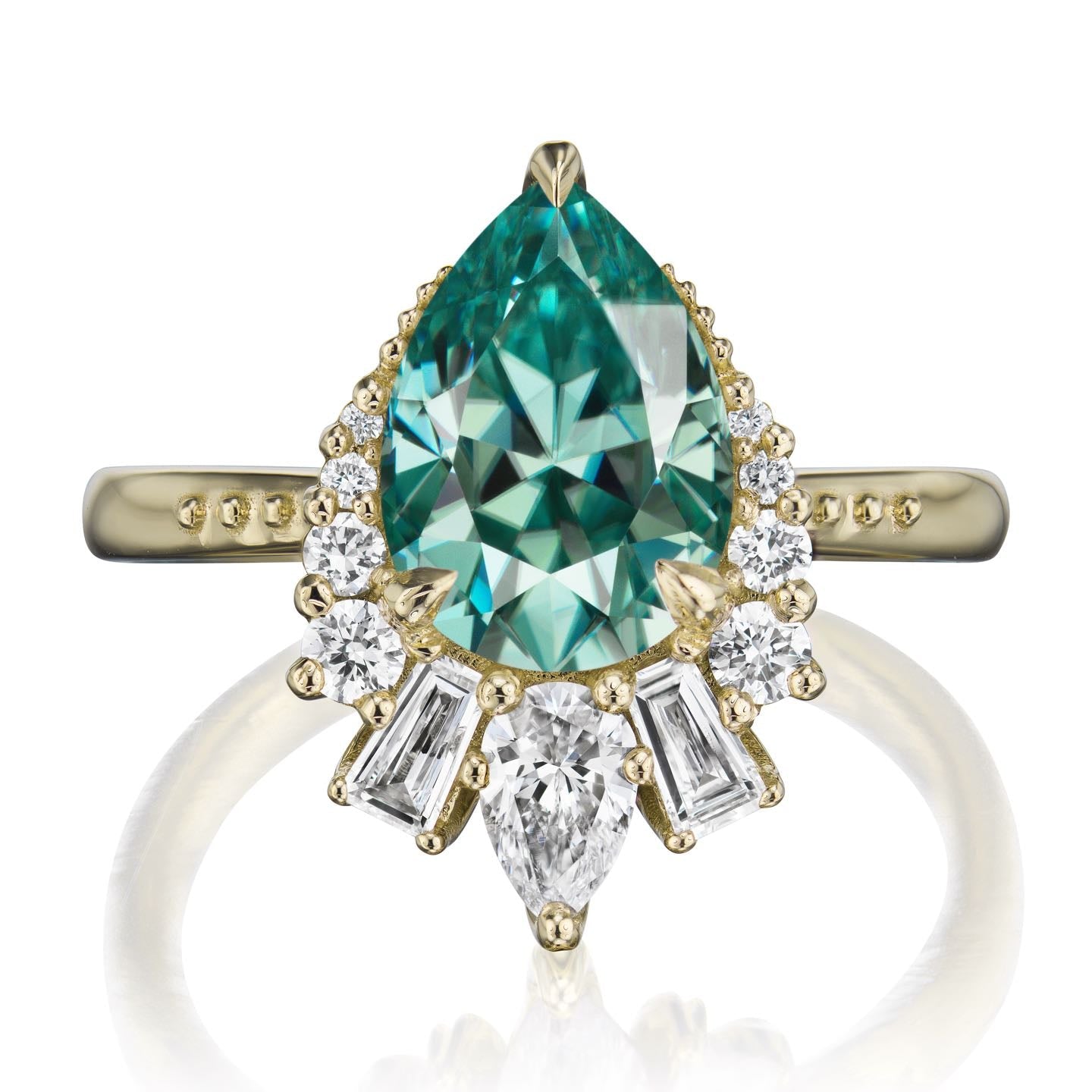 ・ARTEMIS・Pear Aqua-Teal Iconic™ Moissanite Center, Diamond Accents (2.53ctw+)