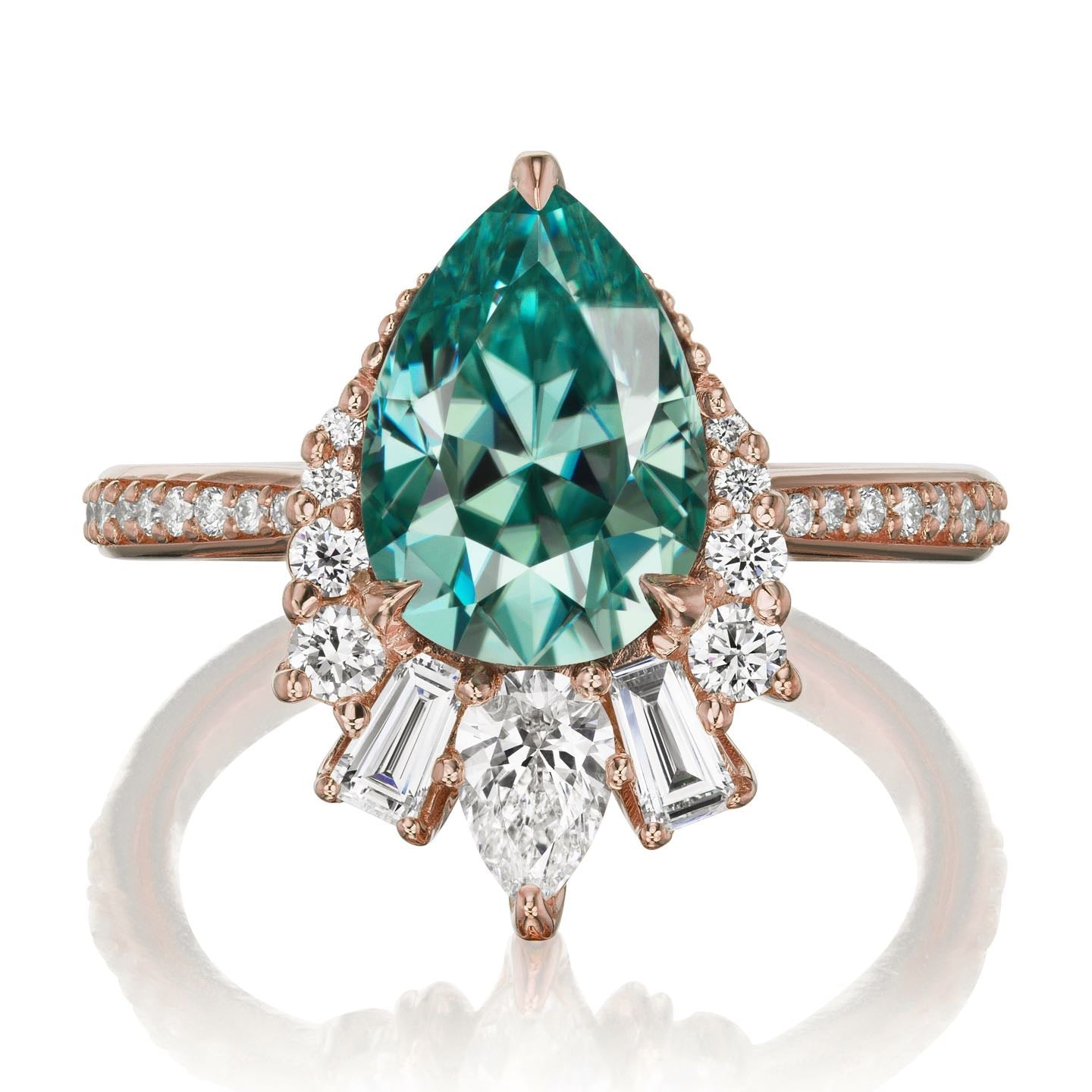 ・ARTEMIS・Pear Aqua-Teal Iconic™ Moissanite Center, Diamond Accents (2.53ctw+)