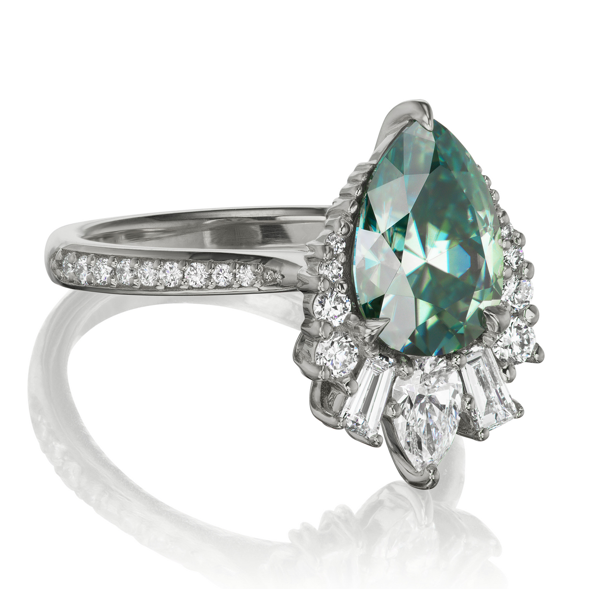 ・ARTEMIS・Pear Aqua-Teal Iconic™ Moissanite Center, Diamond Accents (2.53ctw+)