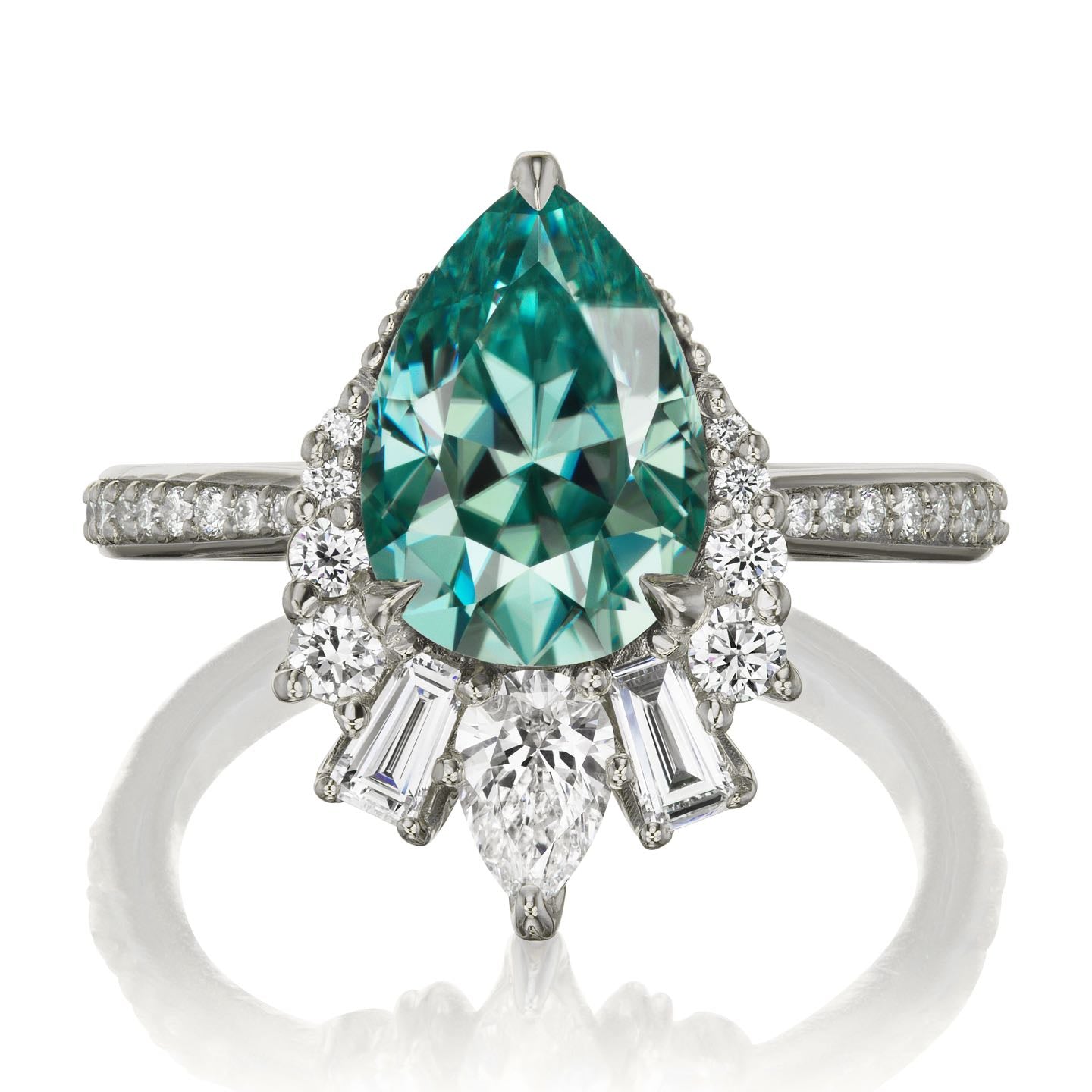 ・ARTEMIS・Pear Aqua-Teal Iconic™ Moissanite Center, Diamond Accents (2.53ctw+)