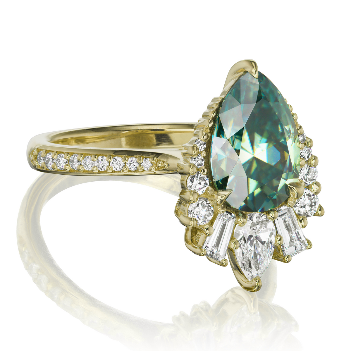 ・ARTEMIS・Pear Aqua-Teal Iconic™ Moissanite Center, Diamond Accents (2.53ctw+)
