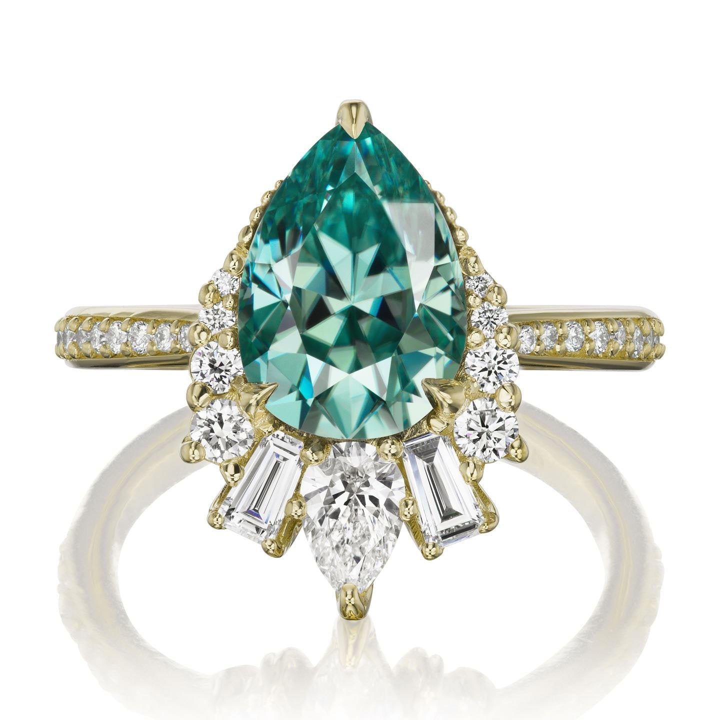 ・ARTEMIS・Pear Aqua-Teal Iconic™ Moissanite Center, Diamond Accents (2.53ctw+)