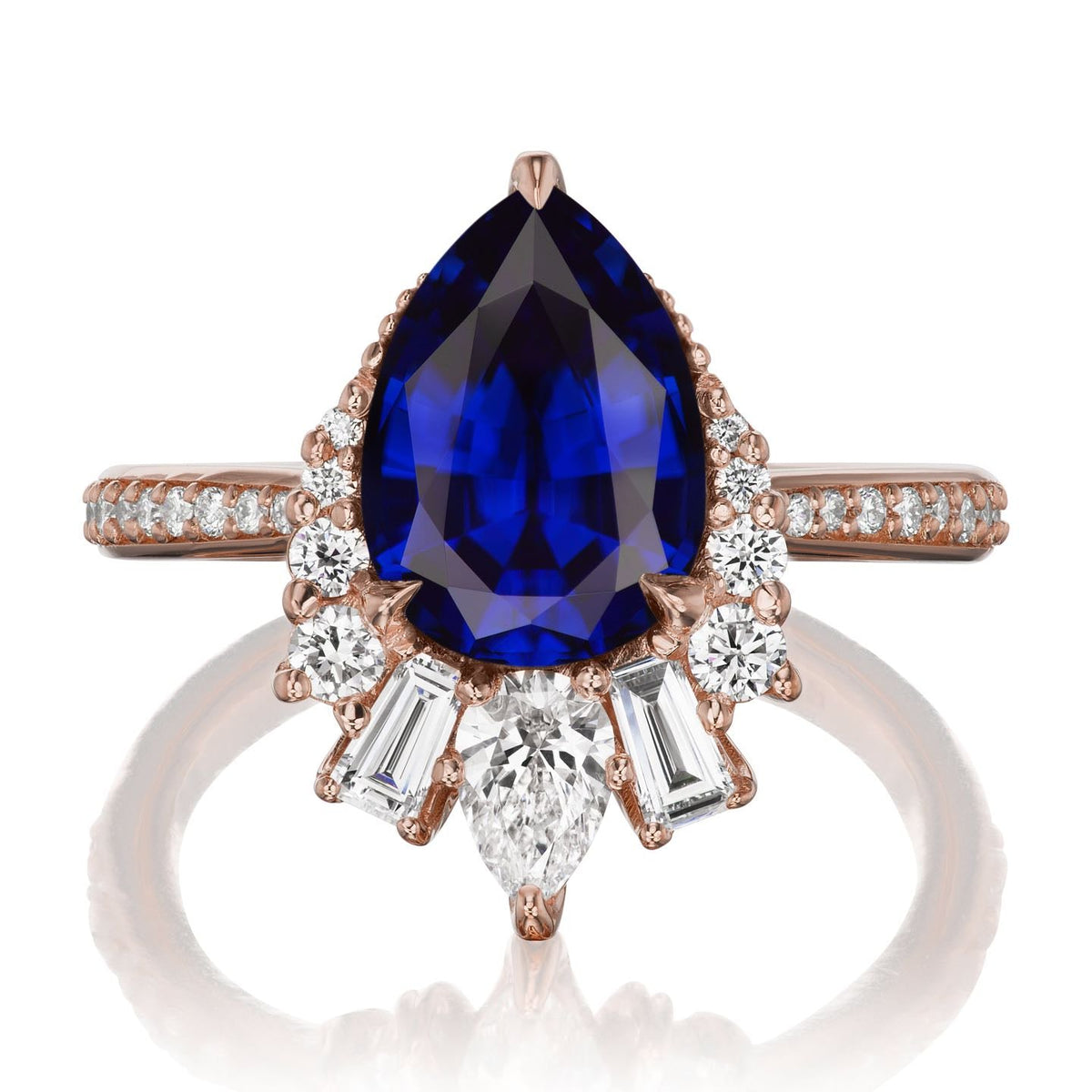・ARTEMIS・Pear Blue Sapphire Center, Diamond Accents (3.28ctw+)